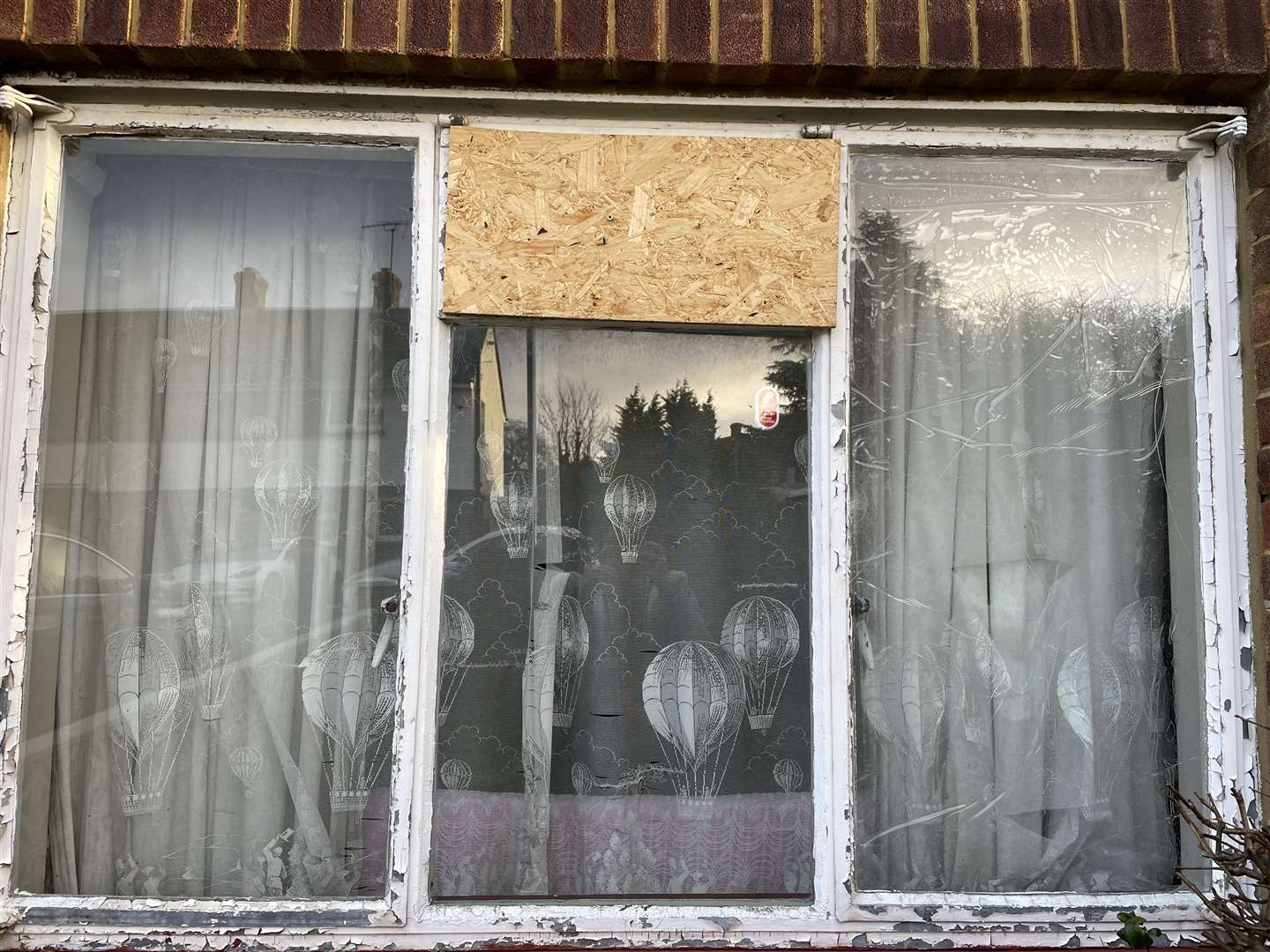 Two of the windows have been smashed