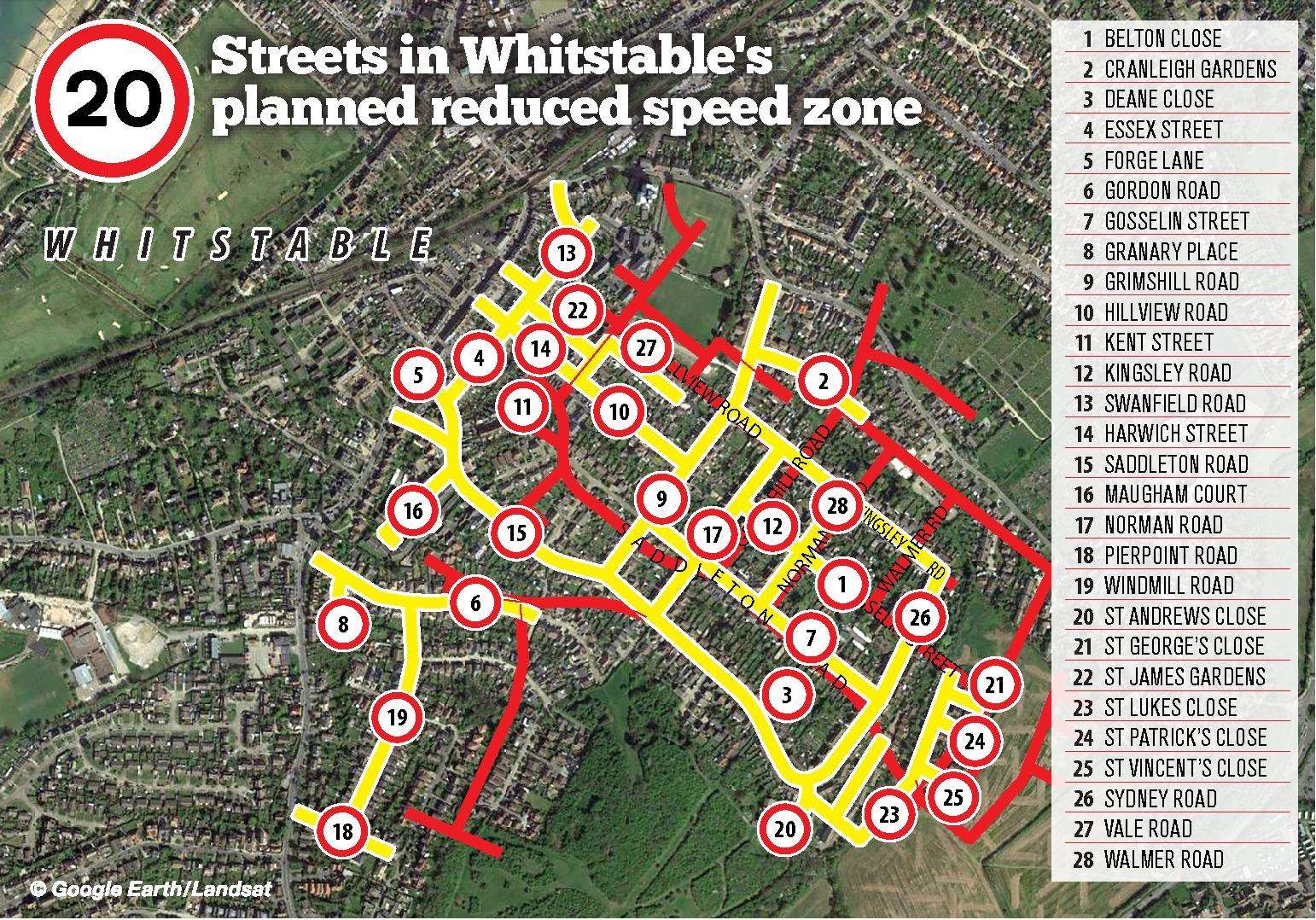 Whitstable's proposed new 20mph zone. (5128485)