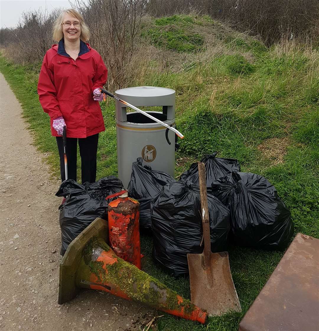 Helen Knight after collecting rubbish in the Great Lines Heritage Park. Barry Knight