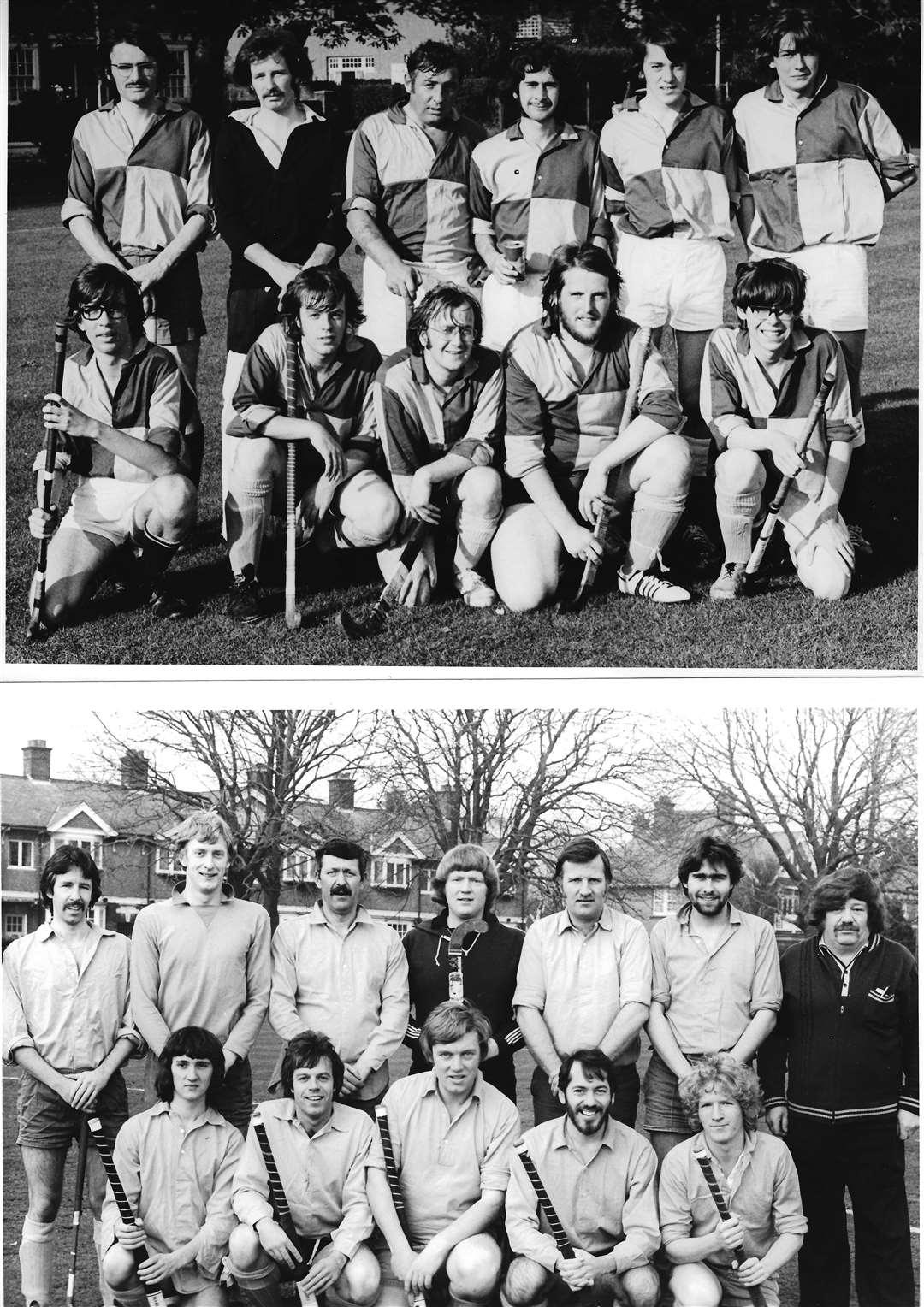 Top pic: Tony Wyman, second left, bottom row, in 1973, and bottom , centre front row, in 1980