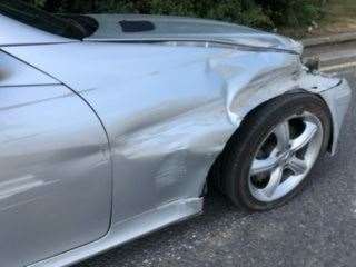 The Mercedes-Benz SLK350 was badly damaged