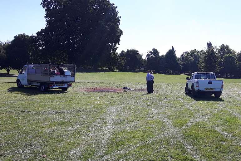 Gravesham council's clean up team start to rid the park of signs of travellers' stay
