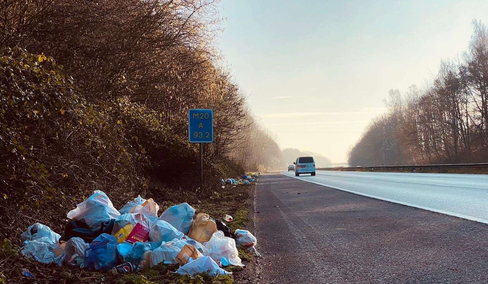 Piles of rubbish on the M20 this morning
