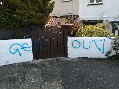 The vandalism outside their home in Dagmar Road, Chatham