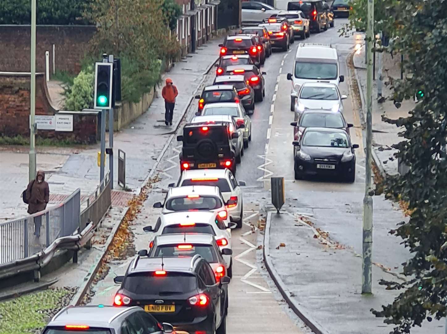 Traffic backing up in Old Dover Road, Canterbury