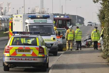 Emergency services at the scene of Saturday's crash. Picture: Andy Payton