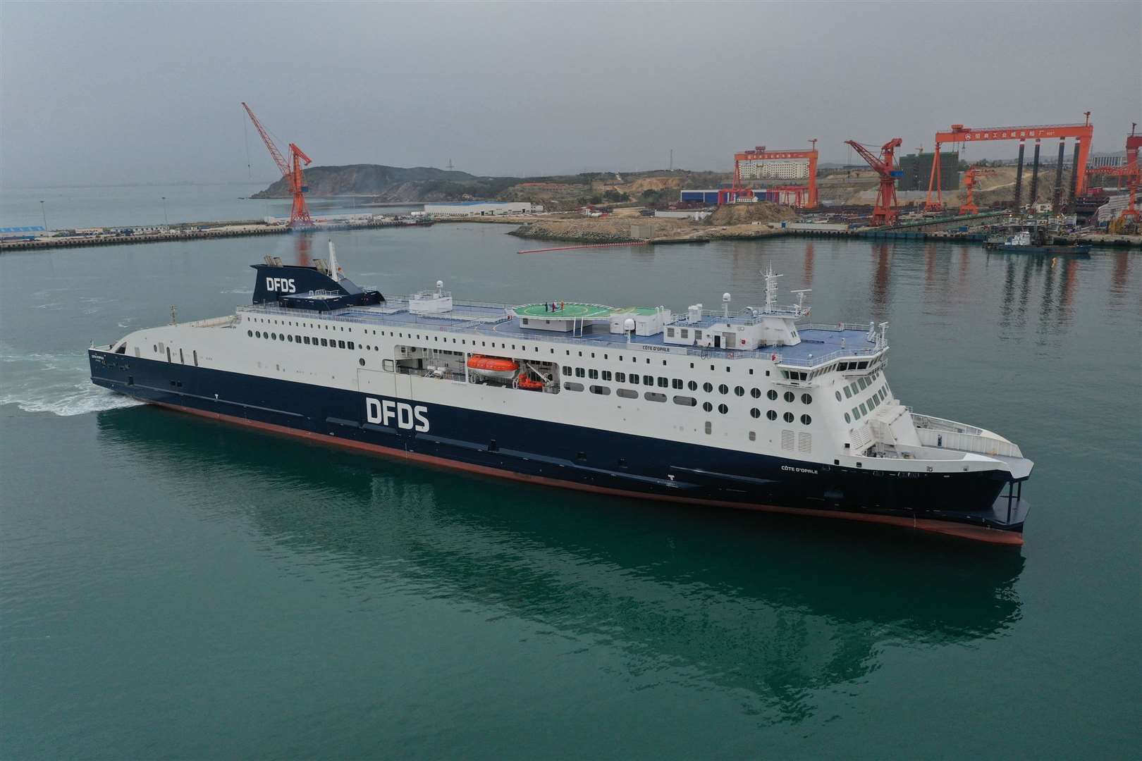 The new DFDS ferry Côte d’Opale left the Weihei shipyard in China in May. Picture: DFDS