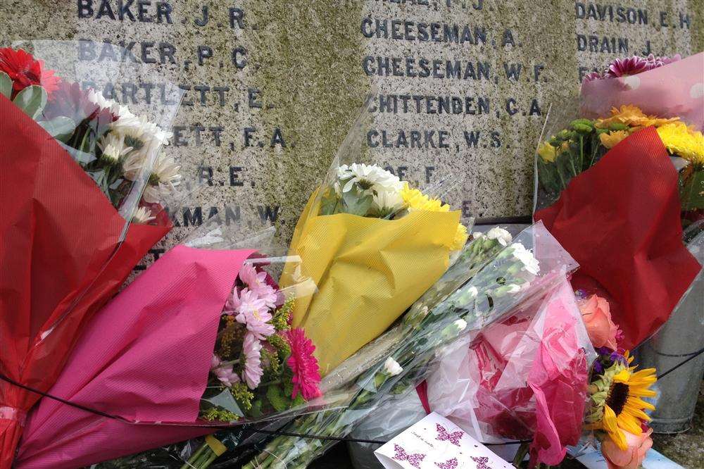 Flowers left at the war memorial in Rainham for Lee Rigby