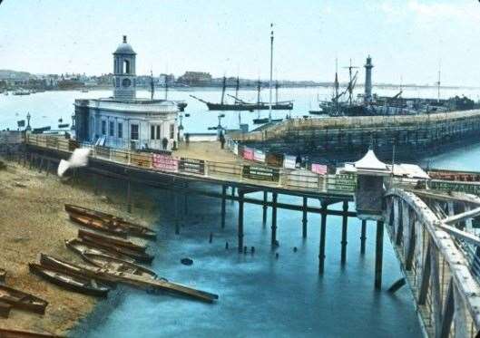 Access to the old pier was just to the right of the building at the end of the Harbour Arm - today a tourist information centre. Picture: MargateLocalHistory.co.uk