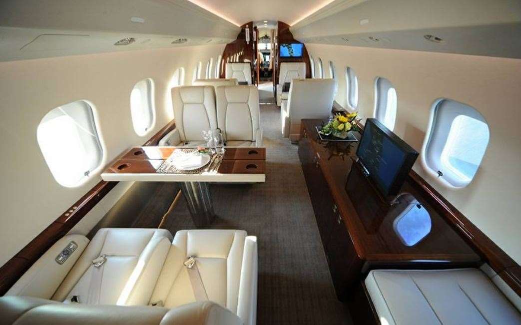 Inside one of the deluxe planes flown by Mark Mills