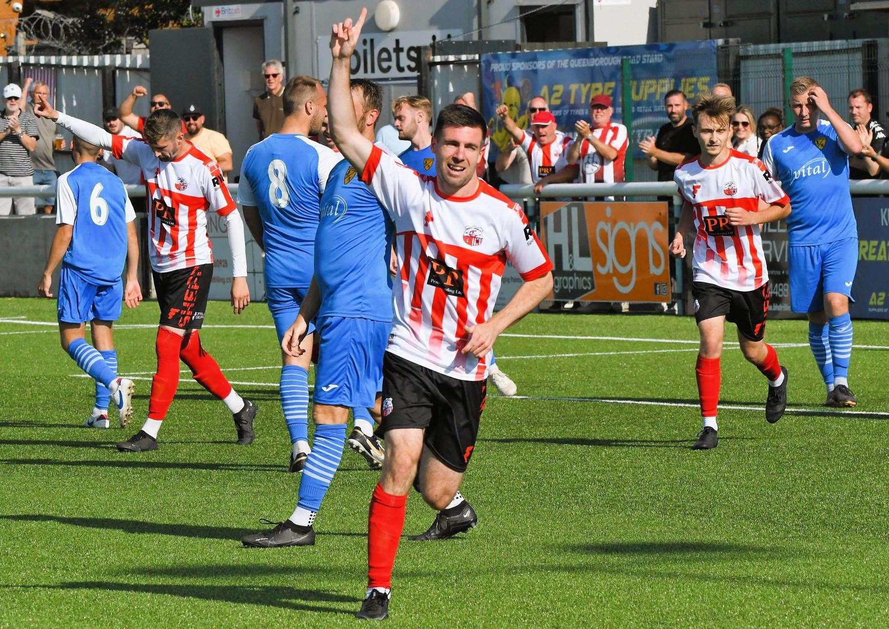 Sheppey winger Danny Leonard celebrates making it 2-0 in the FA Cup on Saturday Picture: Marc Richards