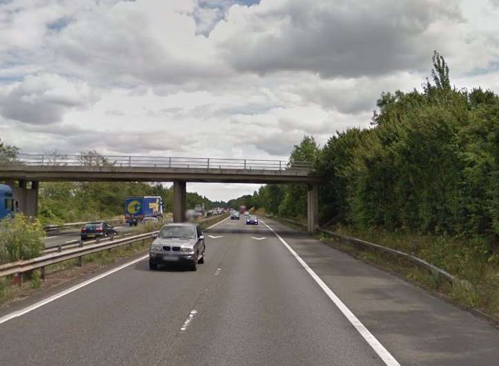 The M2 London-bound is currently blocked between junctions 6 and 5. Picture: Google Streetview