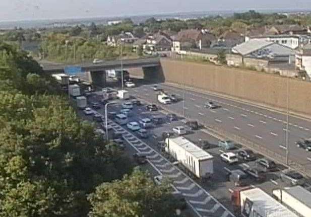 There is heavy traffic on the M25 following a crash. Picture: KCC Highways