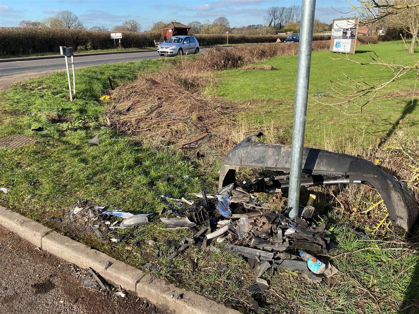 Debris left on the roadside following this morning's accident