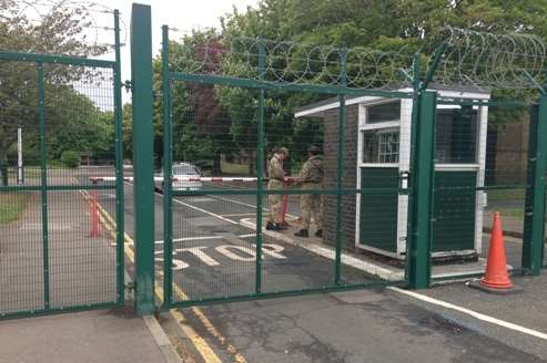 Soldiers on duty at Howe Barracks this morning