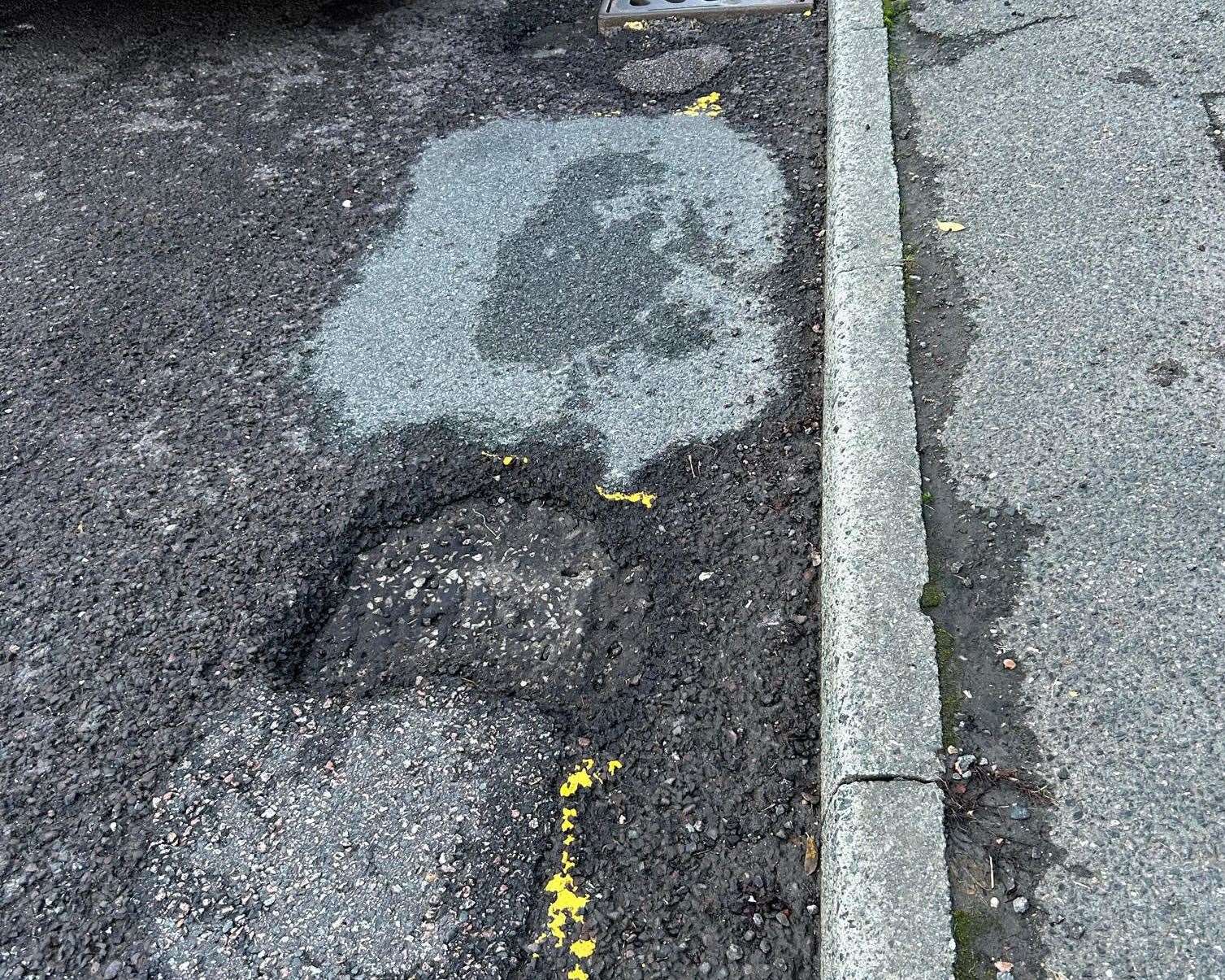 One pothole in Beacon Oak Road in Tenterden. Picture: David Ward