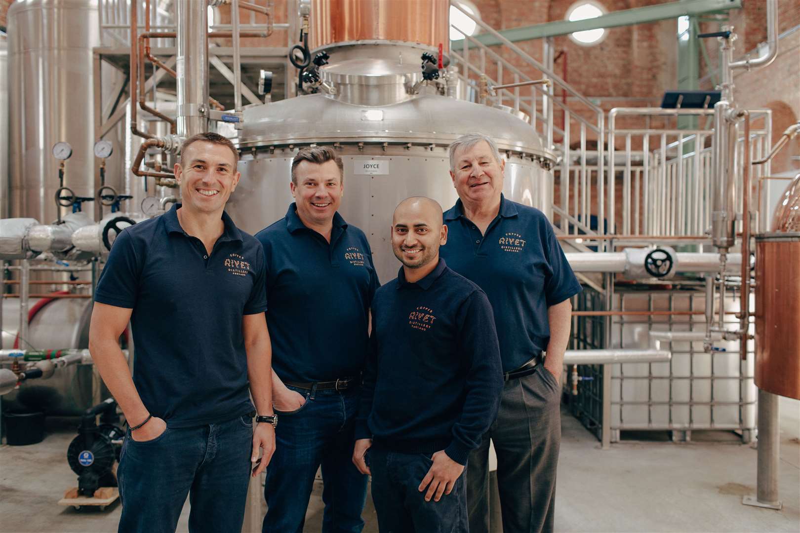 From left: Stephen Russell, founder; Matthew Russell, founder; Abhishek Banik, head distiller, Bob Russell, founder. Picture: Stephen Russell