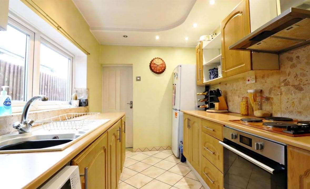 The kitchen area inside the property in Howard Road, Dartford. Picture: Zoopla