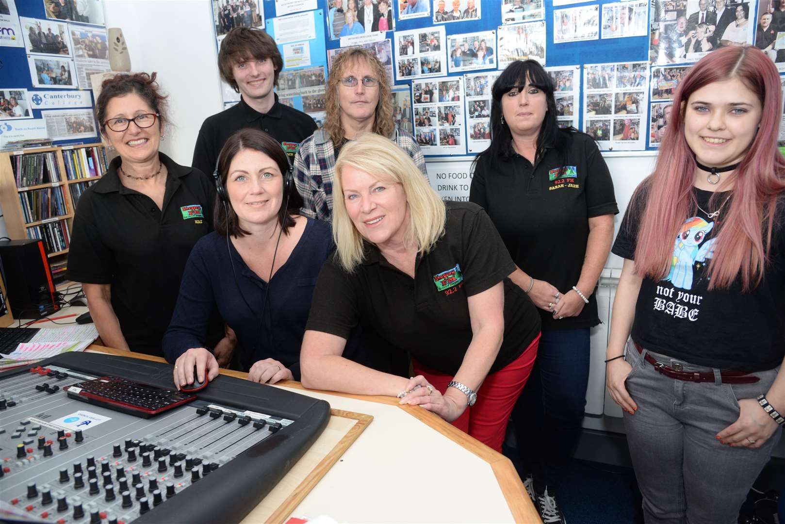 Kelly O'Connell with Julie Nicholls and fellow staff at Sheppey FM following the cheque presentation on Wednesday. Picture: Chris Davey FM4912317 (31781759)