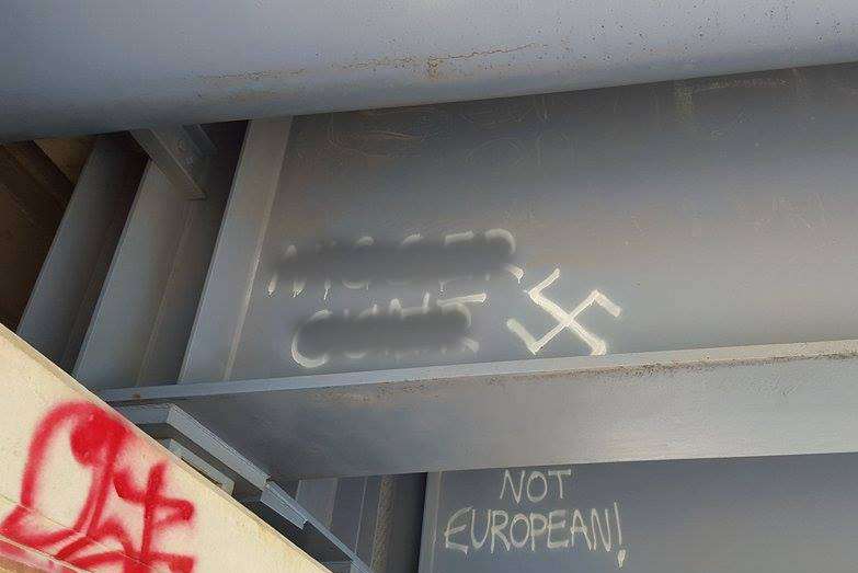 Nazi symbols accompanied the offensive slogans