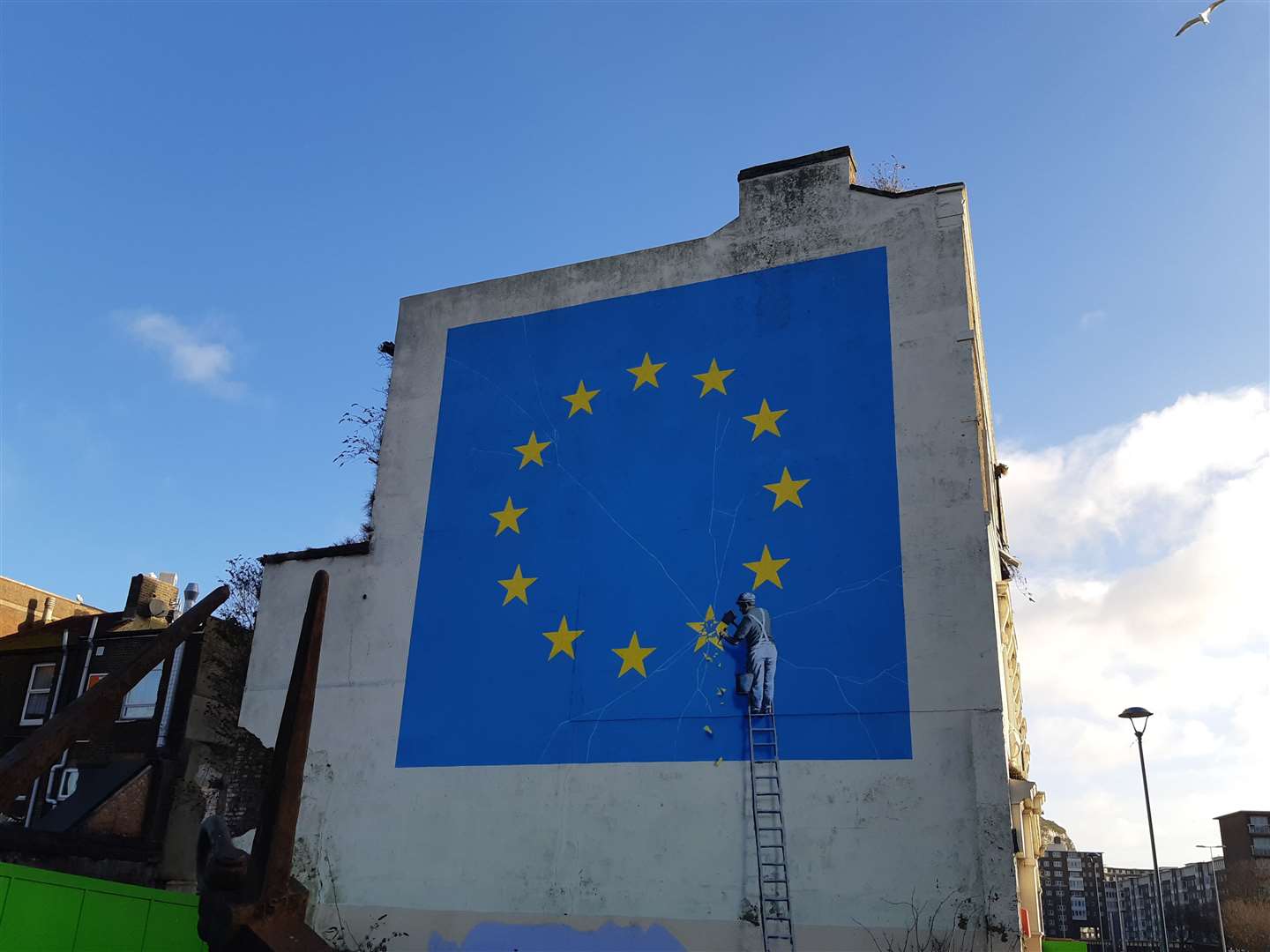 'Symbol of Brexit', the Banksy Mural in Dover, before it was controversially painted over