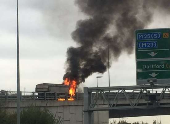 The lorry on fire. Picture: @kizzie77