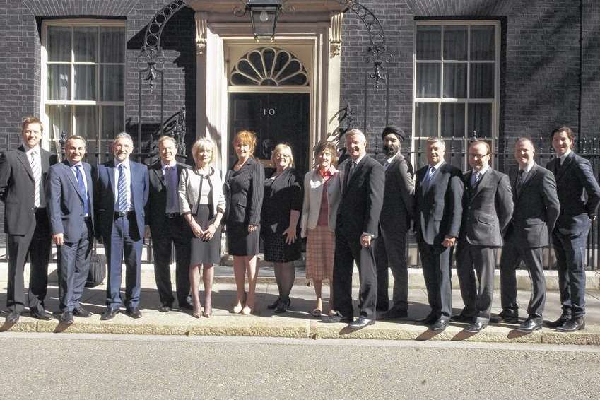 Kent Invicta Chamber of Commerce member Alex Probyn, left, with other UK chamber representatives outside 10 Downing Street