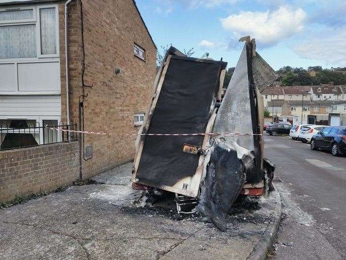 The burnt out van in Henry Street, Chatham. Picture: George Atzev