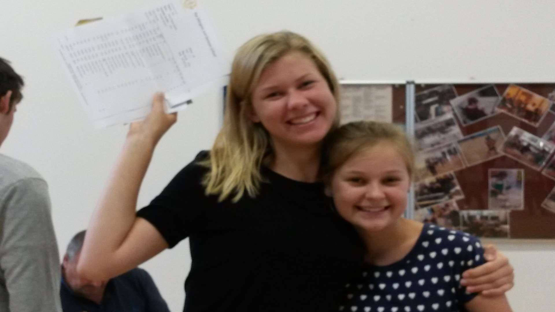 Head girl Amber Spinks with her results and sister at The Ellington and Hereson School