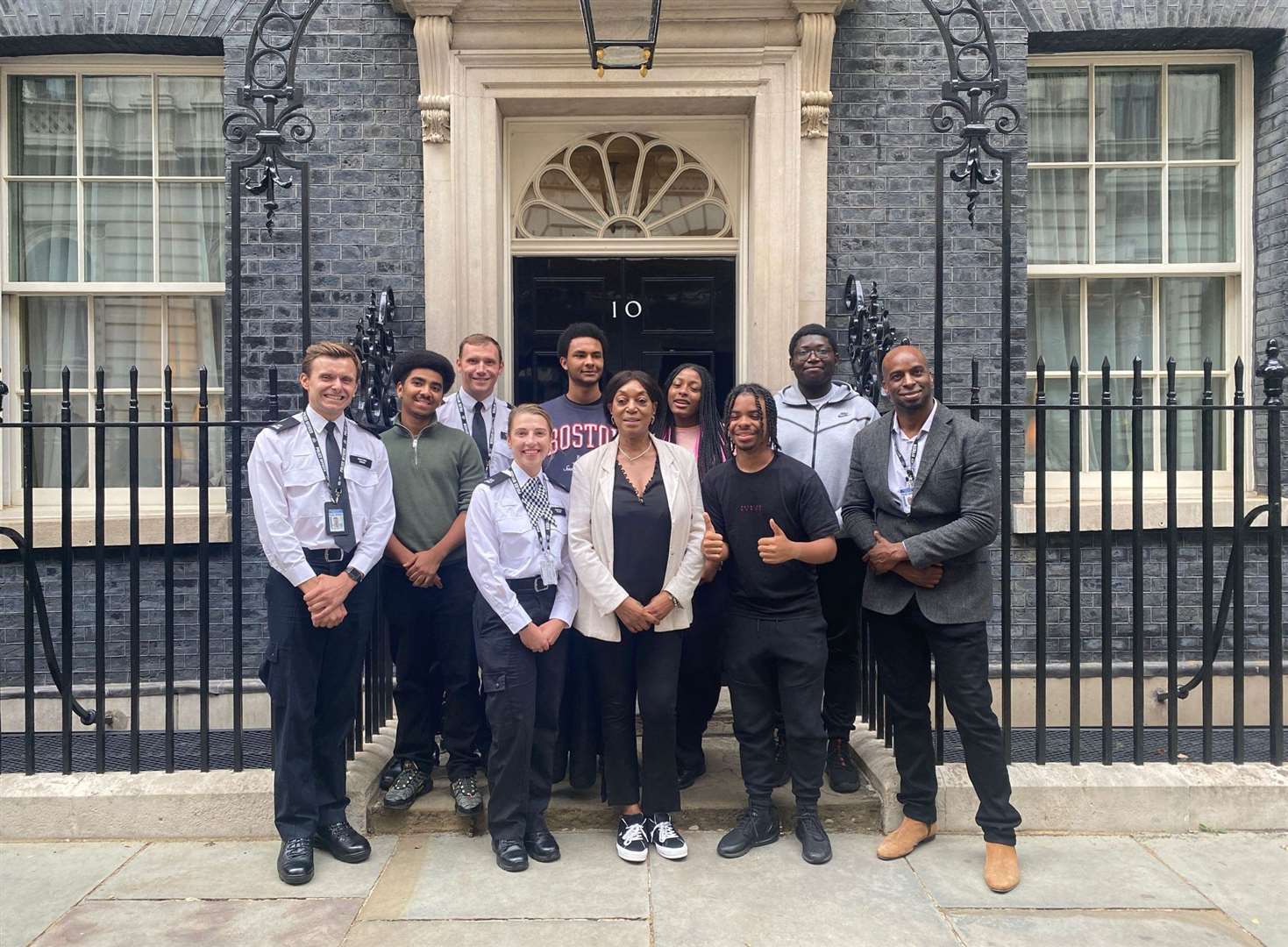 Elevated Aspirations pupils outside number 10 Downing Street. Picture: Met Police