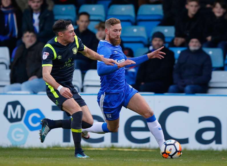 Scott Wagstaff looks to attack for Gillingham Picture: Andy Jones