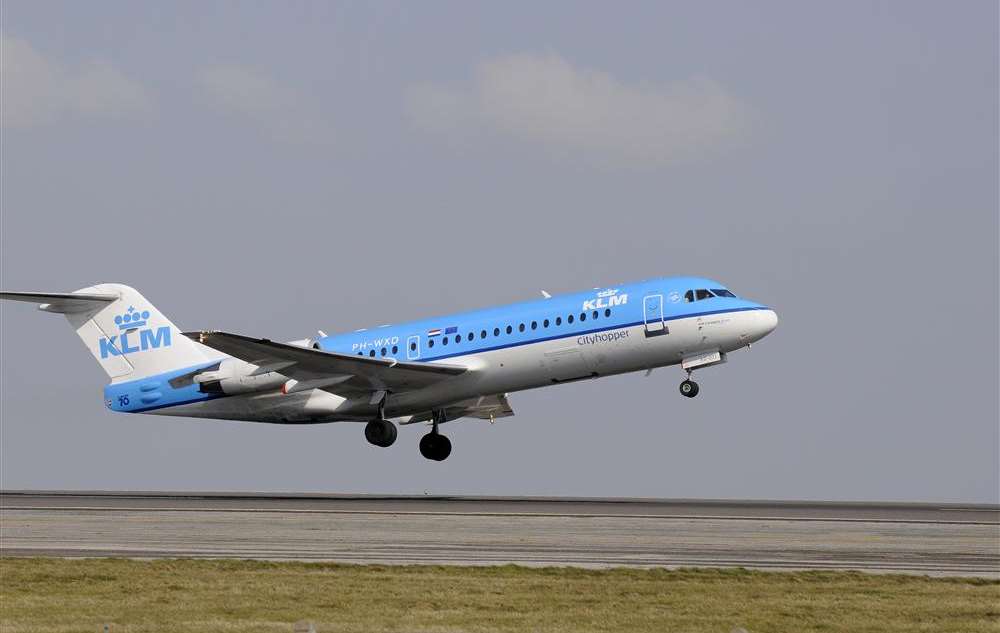 A KLM flight takes off from Manston airport to Schiphol in Amsterdam