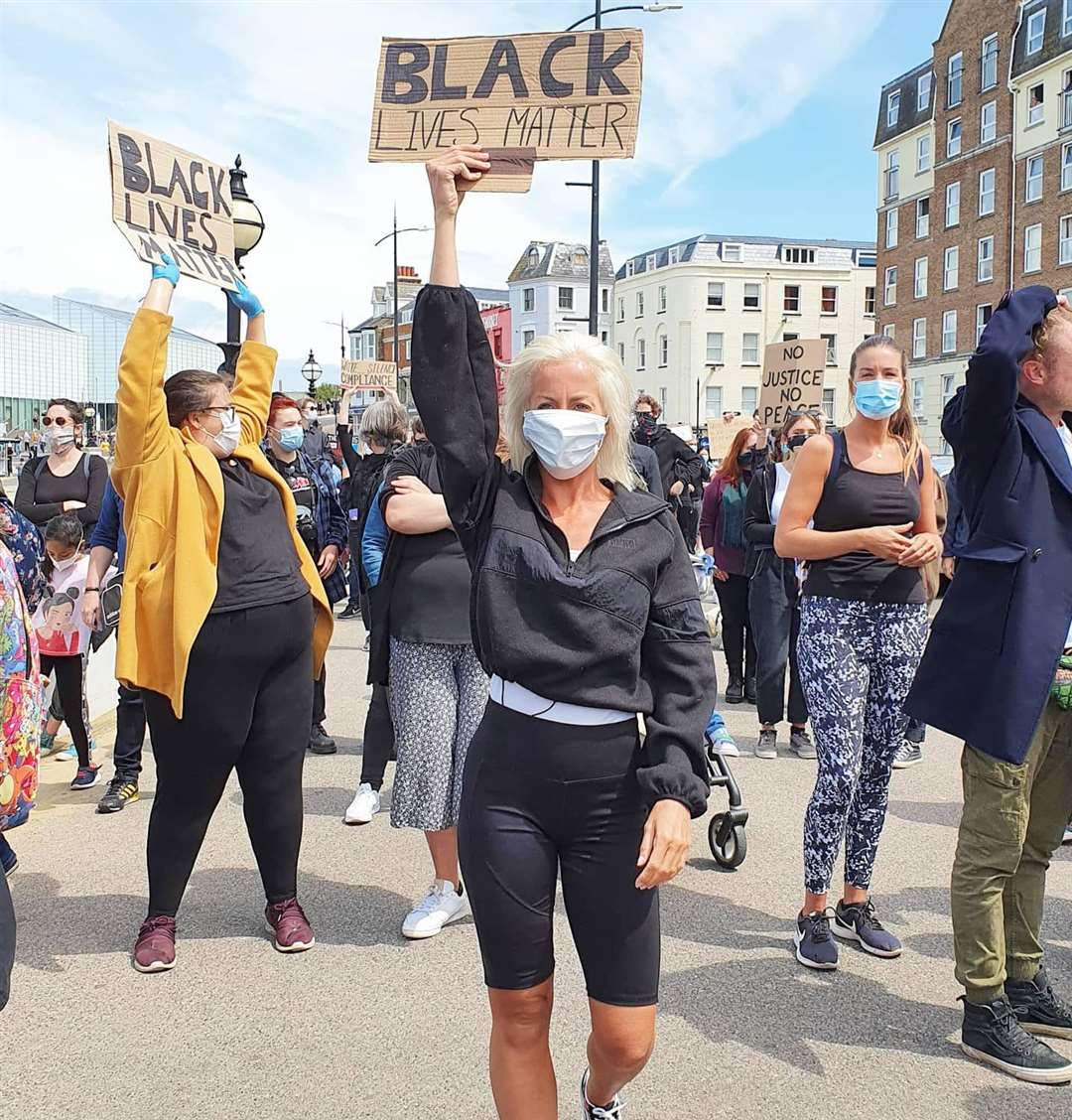 Cruise ship singer Alice Obee joins in the Margate Black Lives Matter march last month