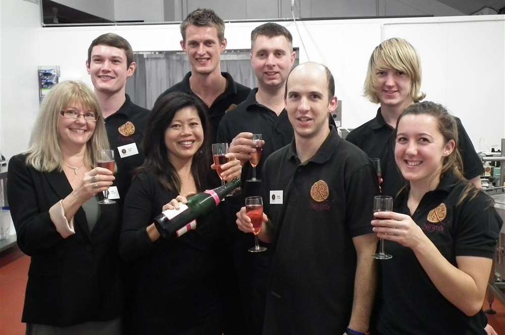 Monica Chia and her team at the official opening of the Karimix premises in Selling, near Faversham