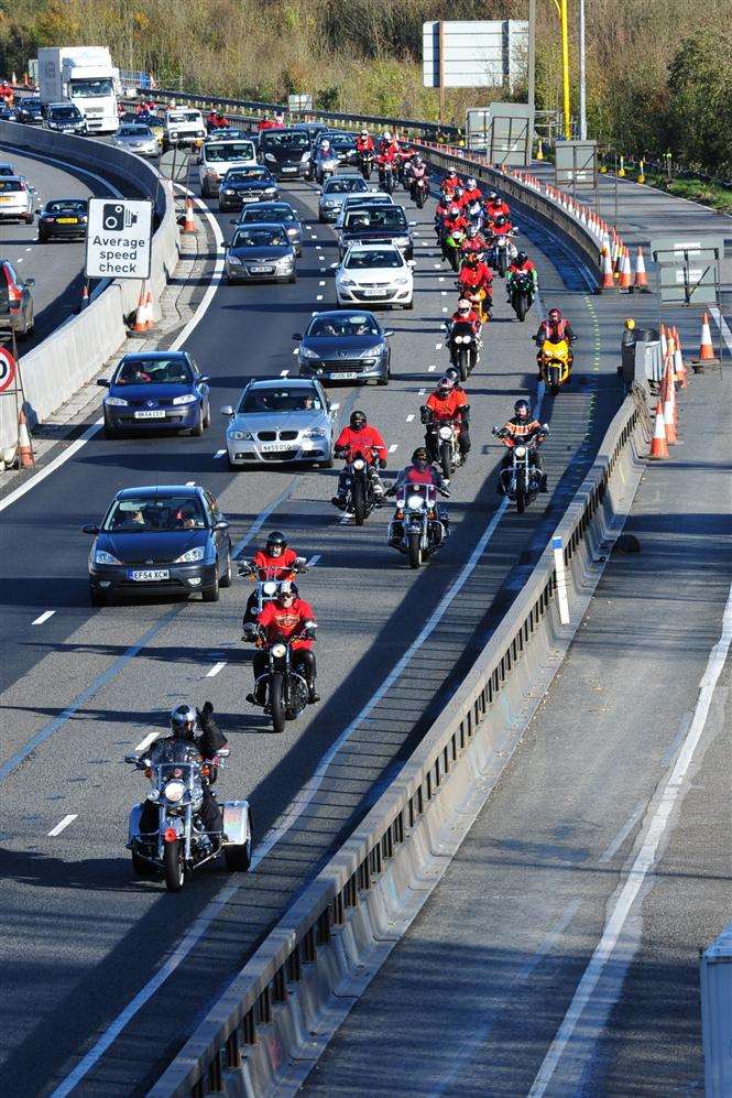 John Nunney took this photo of the bikers between junctions 5 and 6 of the M25 near Oxted.