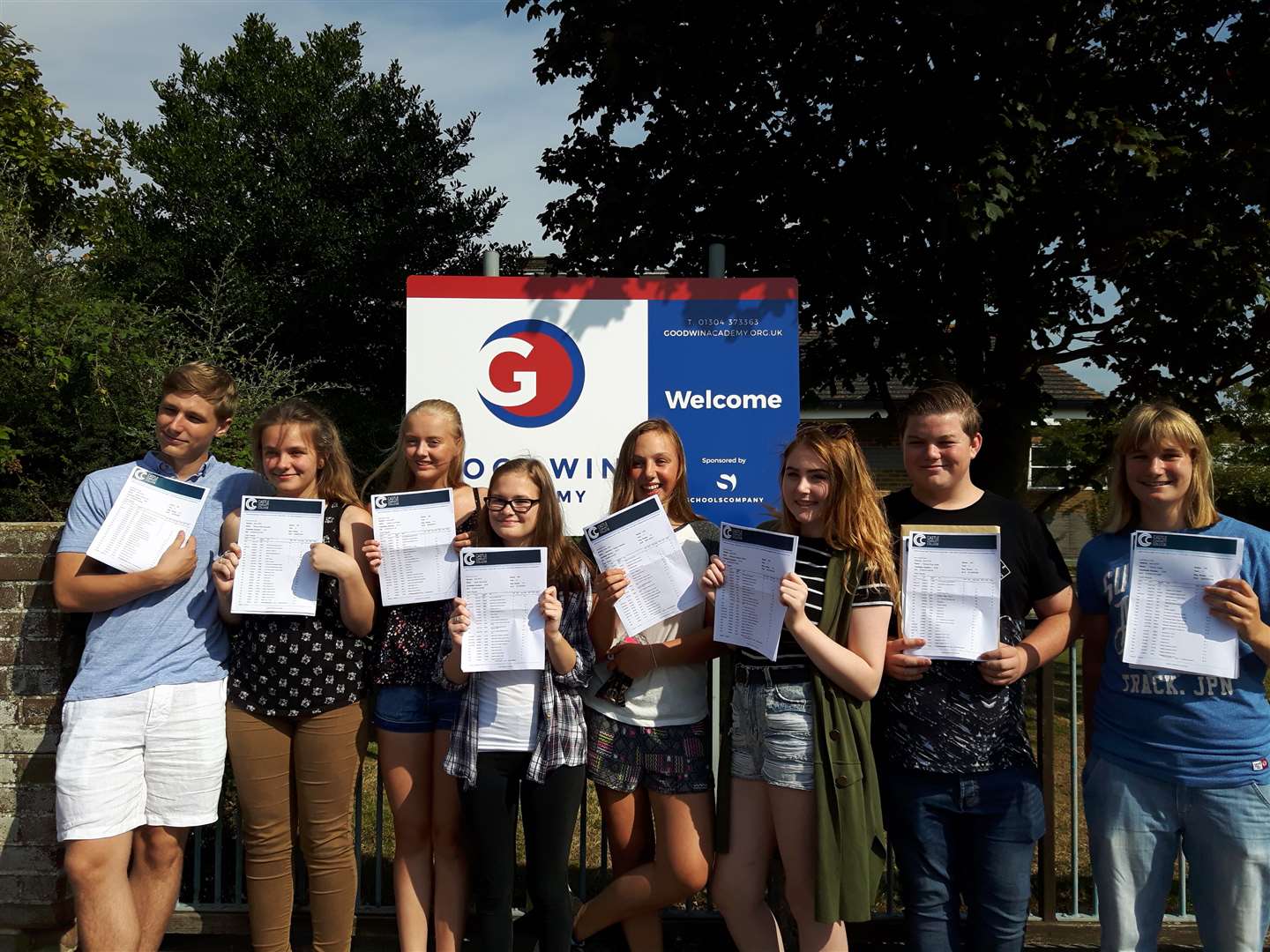 Goodwin Academy pupils celebrating their results