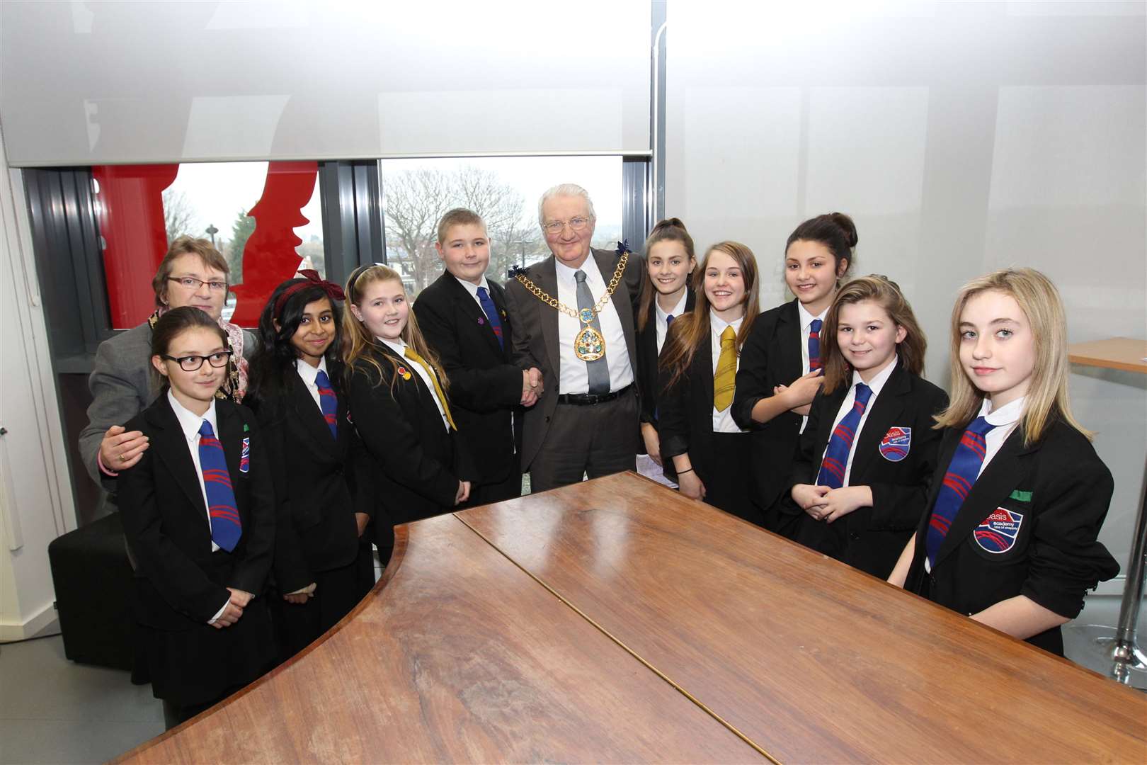 Mayor of Swale Cllr George Bobbin and the Mayoress, Benda Bobbin with pupils from The Oasis Academy