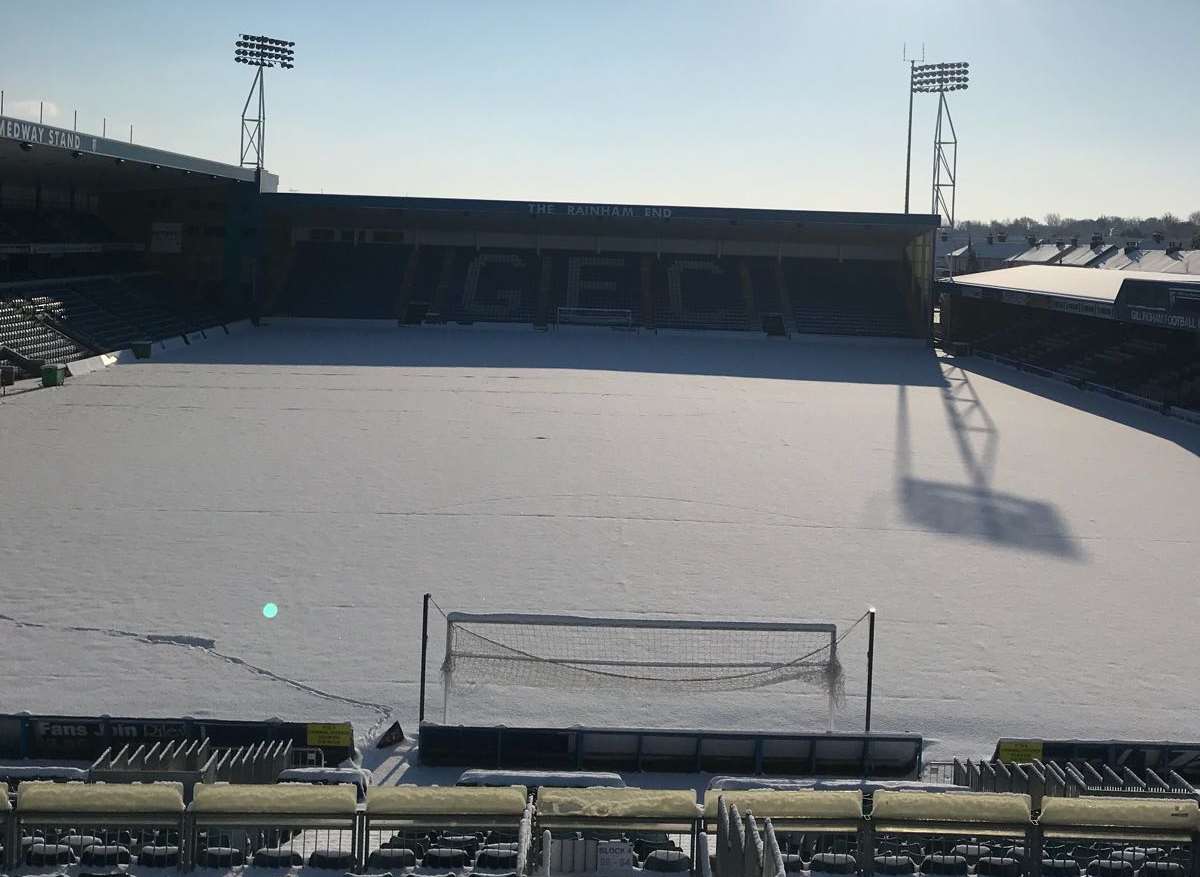 A snow-covered Priestfield stadium this week.