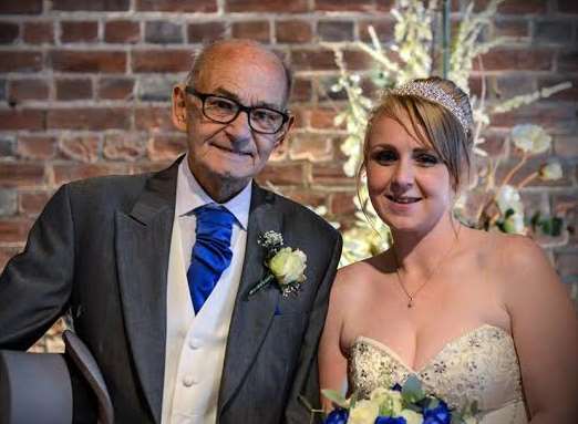 Sarah Currell with her grandfather Alfred Essling on her wedding day