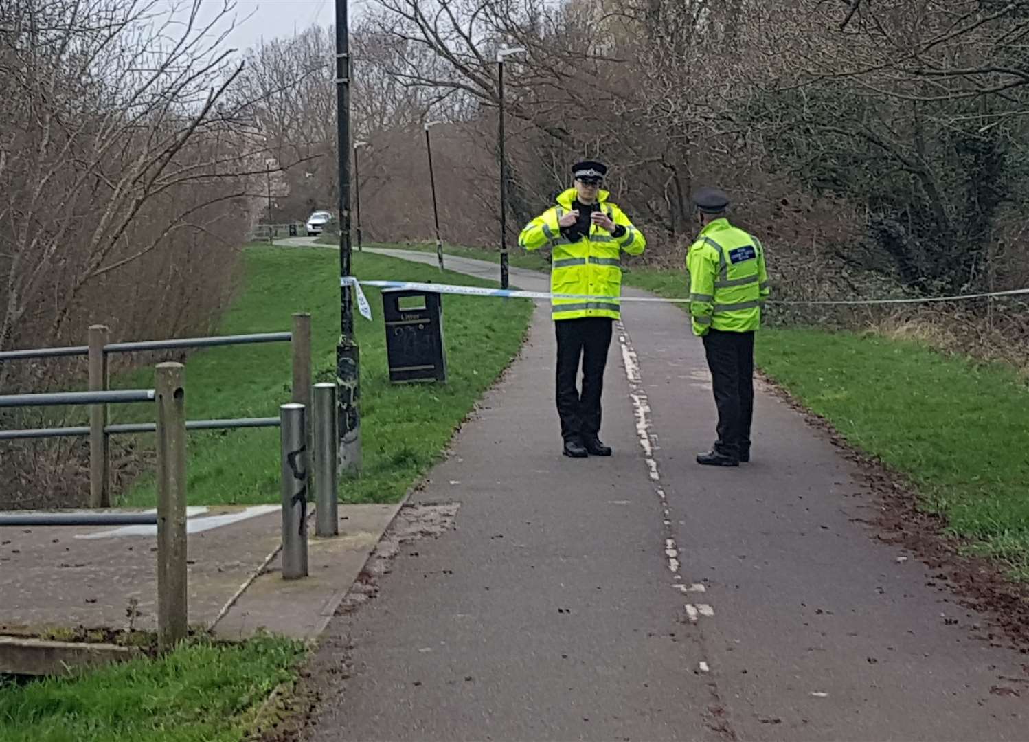 Officers taped off the entrances to Victoria Park after Mr Limbu's body was found. Picture: Charlie Harman