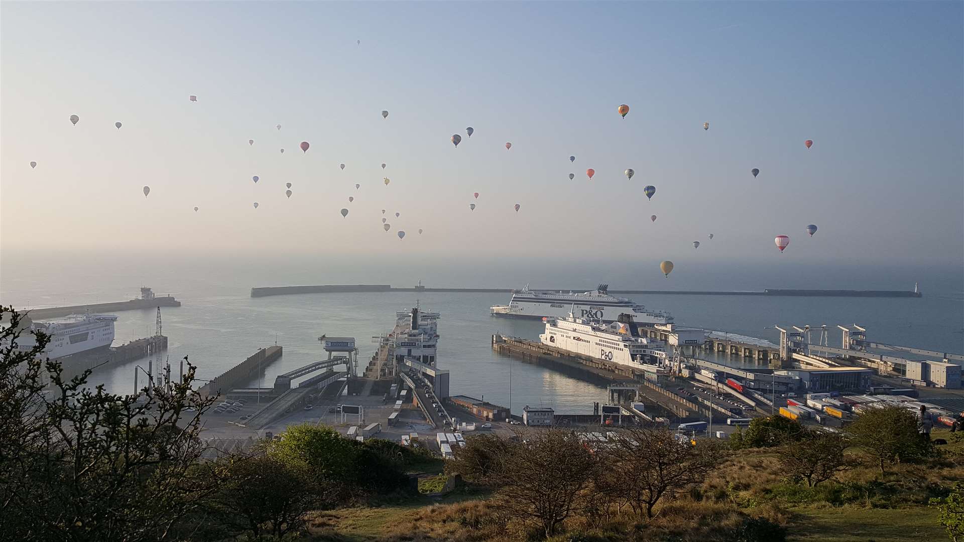 The hot air balloons over The Port of Dover. Picture: Janine Blower