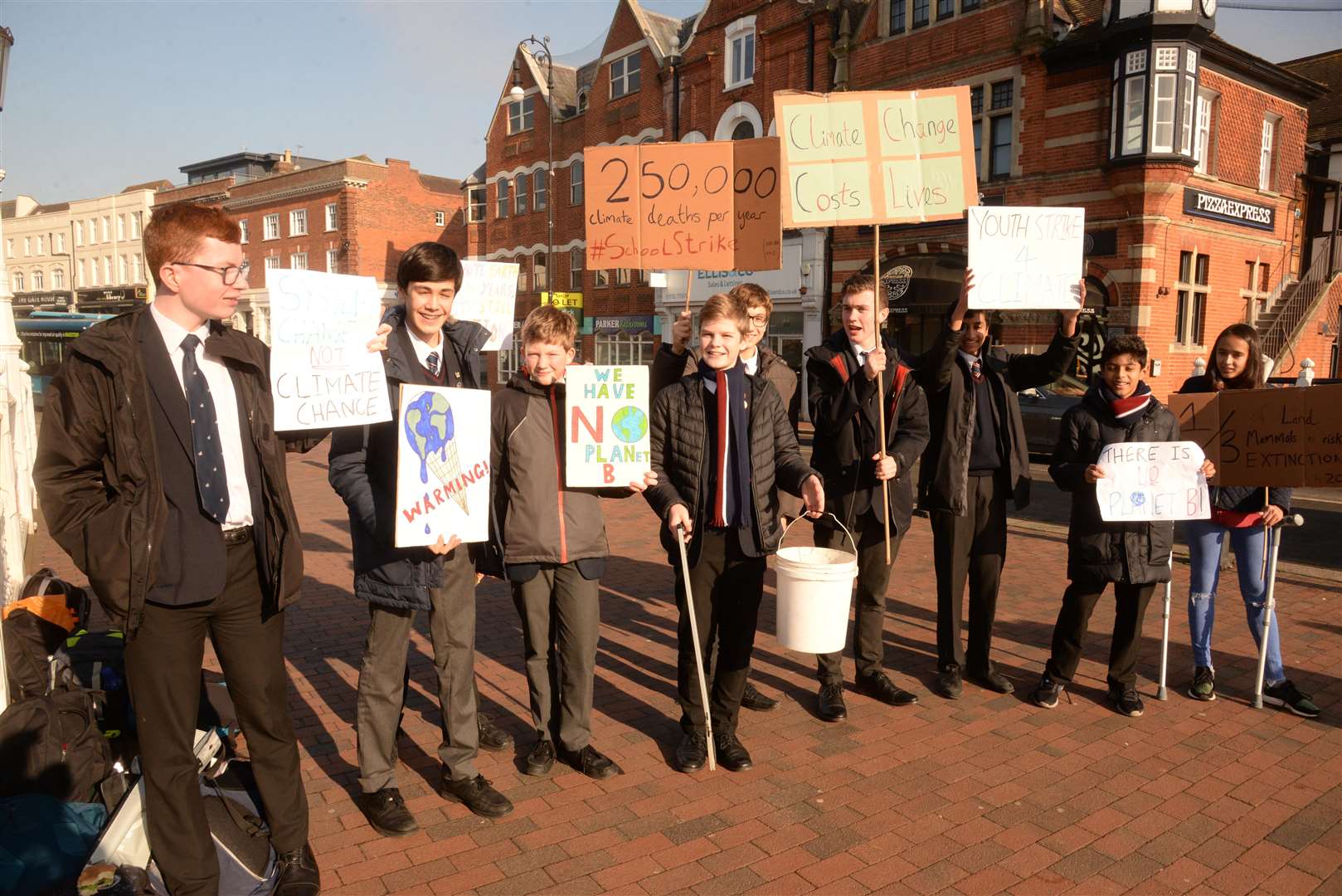 Students from the Judd School protesting about insufficient climate change action in Tonbridge on Friday. Picture: Chris Davey