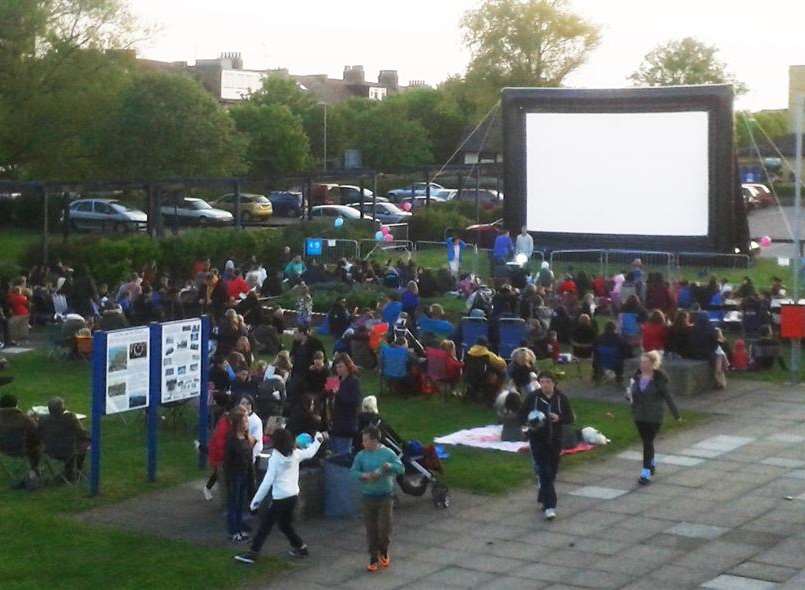 Crowds at the opening of SEAL's outdoor cinema