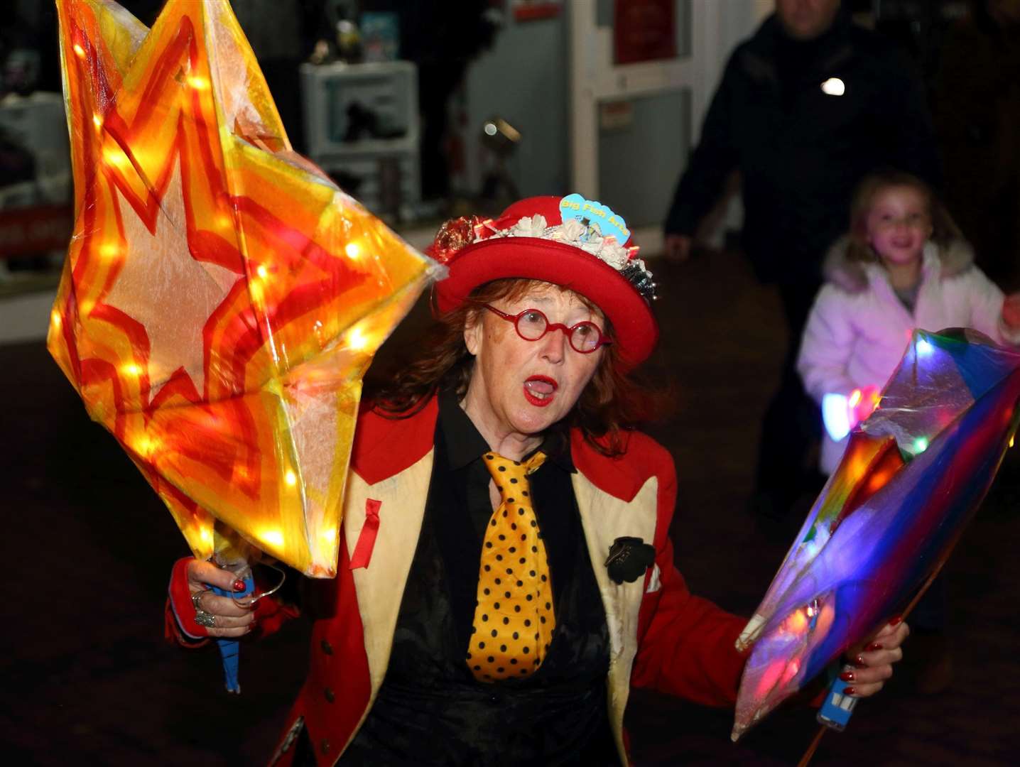 Chris Reed from Big Fish Arts with her lantern in the town's previous Christmas lights parade. Picture: Cohesion Plus