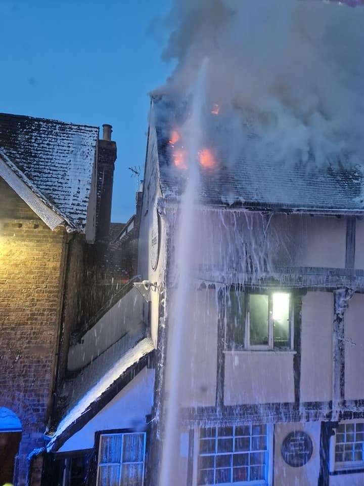 Fire crews battled the blaze in High Street, Aylesford for several hours.. Picture: Tracey Crouch MP