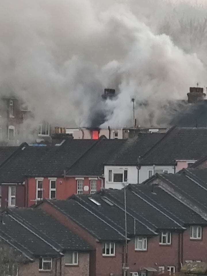 Smoke and flames were seen coming out of the house. Picture: Kelvin O'Leary