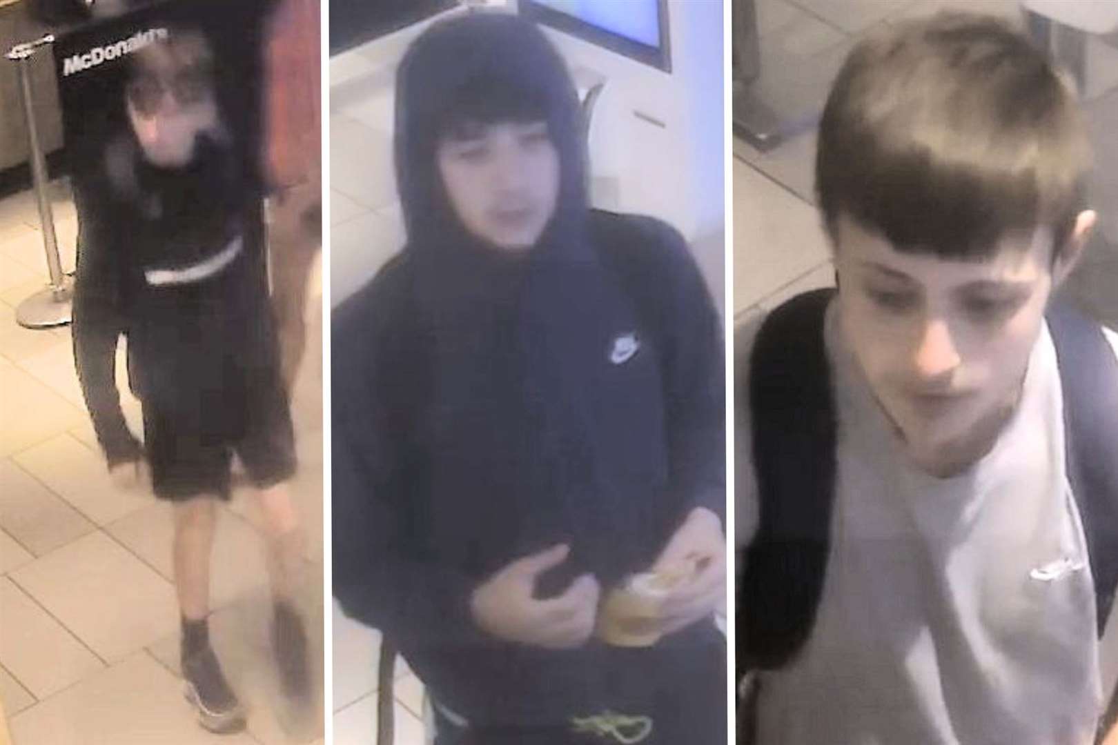 Police want to speak to these three boys about an assault in Canterbury in July. Picture: Kent Police