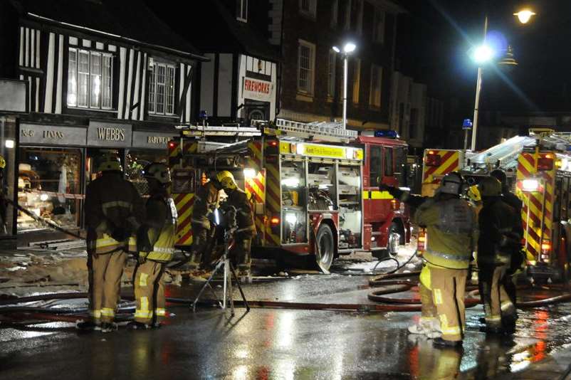 Fire crews take stock in Tenterden High Street. Picture: Paul Amos