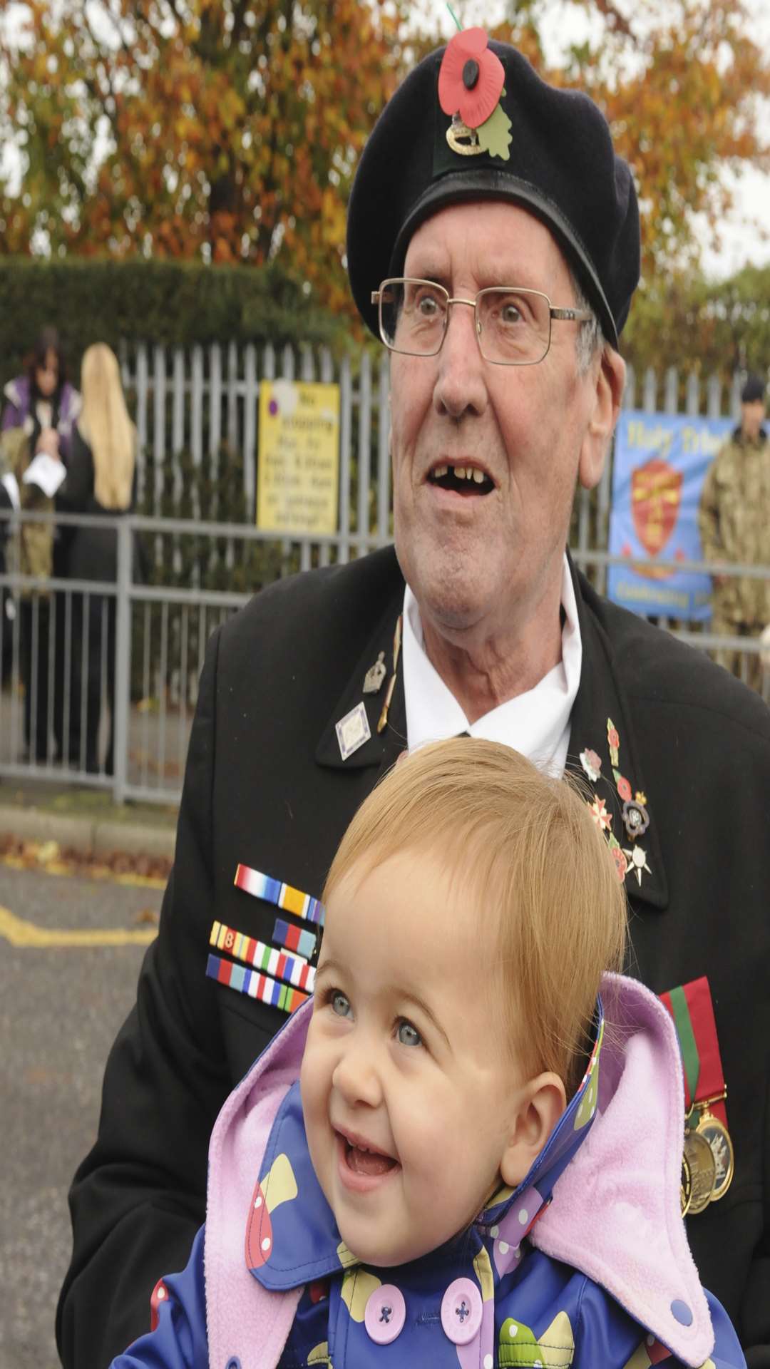 2015: Leslie Aris with grandaughter Eliza Connelly-Aris (16m). Parade leaving from Trinity Road, service at Windmill Hill, Gravesend.