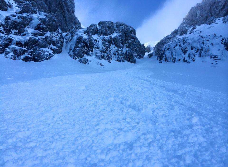 Looking up gully 4 of Ben Nevis after the avalanche
